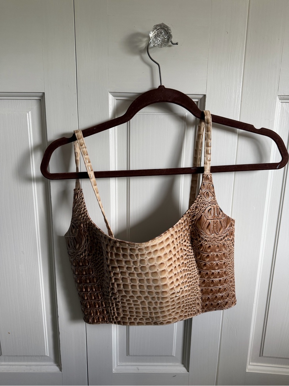 Mia Vesper Beige Croc-Embossed Leather Crop Top Bag